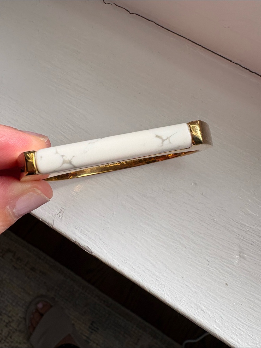 Kate Spade Gold Tone Marble Bar Hair Clip - White